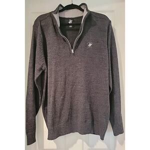 BEVERLY HILLS POLO CLUB SZ XL Acrylic Men's Charco Gray 1/4 Zip Sweater Pullover